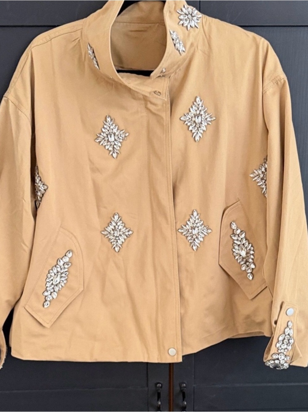 Crystal Khaki Funnel Neck Jacket